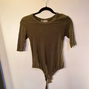 Olive green onesie three quarter length top